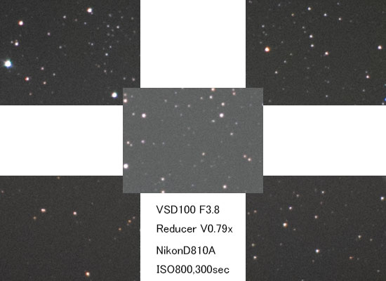 ビクセンVSD100 F3.8とレデューサー使用時のピクセル等倍写真